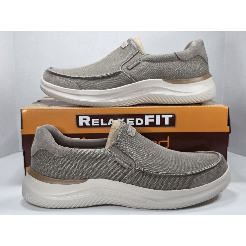 SKECHERS Hasting-Vigo  Taupe Relaxed Fit Sneaker Shoe Mens Light Canvas Sz 13